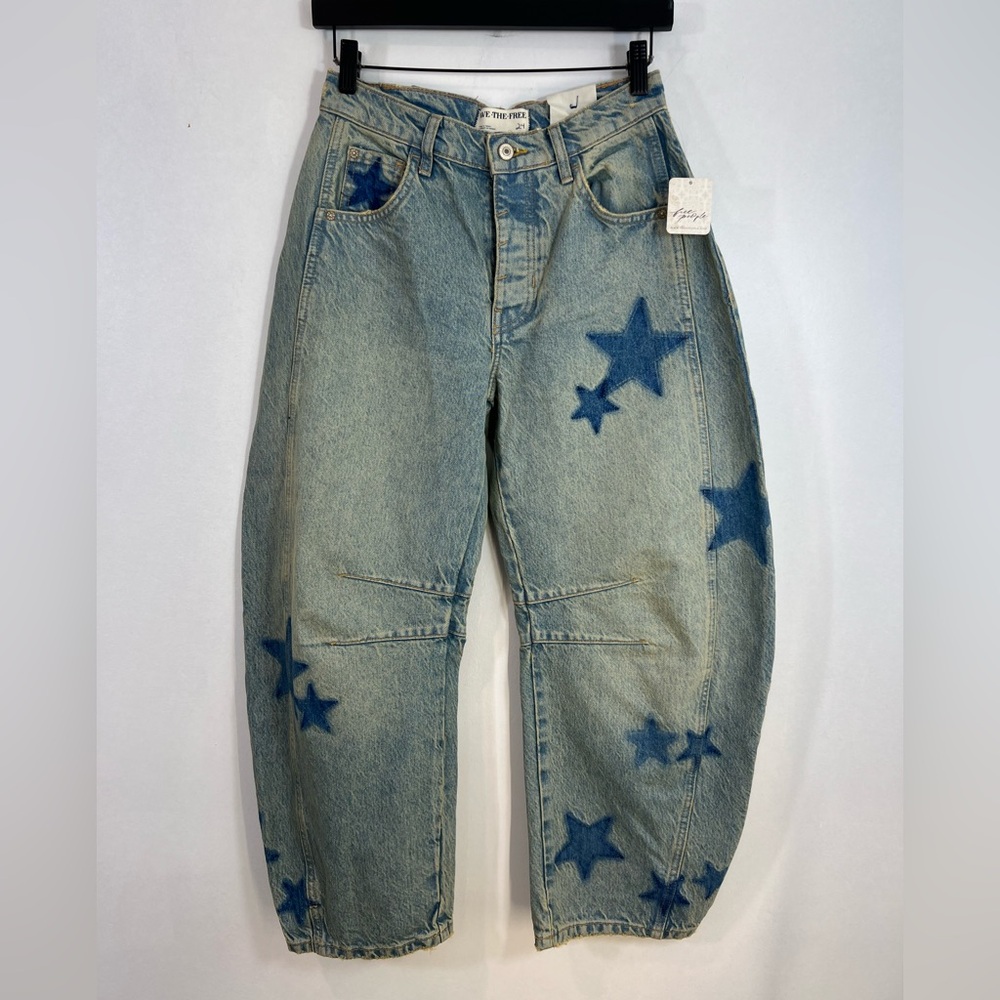 We The Free Light Wash Jeans with Blue Star Appliqué
